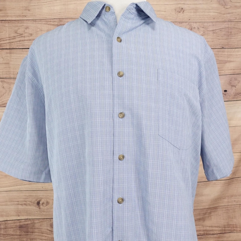 Croft & Barrow Shirt Mens 2XL Blue Check Short Sleeve Button-Up Easy Care Pocket